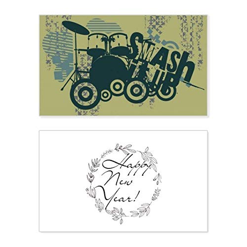 Tarjeta de felicitación de Año Nuevo con diseño de graffiti de batería musical