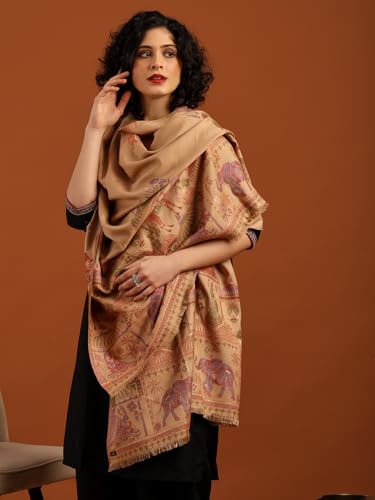Image of tweedle Women's Ethnic Mahotsav Design Zari Shawl, Faux Wool Stole /Scarf for Ladies, Size - 40 x 80 inches