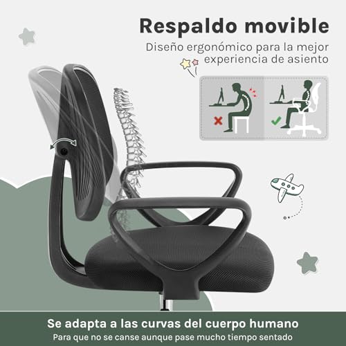 Klihome Silla Escritorio Infantil, Silla Estudio Giratoria, Sillas Juvenil con Ruedas, Sillas Ergonómica de Malla Transpirable, Taburete Giratorio con Respaldo Ajustable Automático, Negro, K0003BS - imagen 4