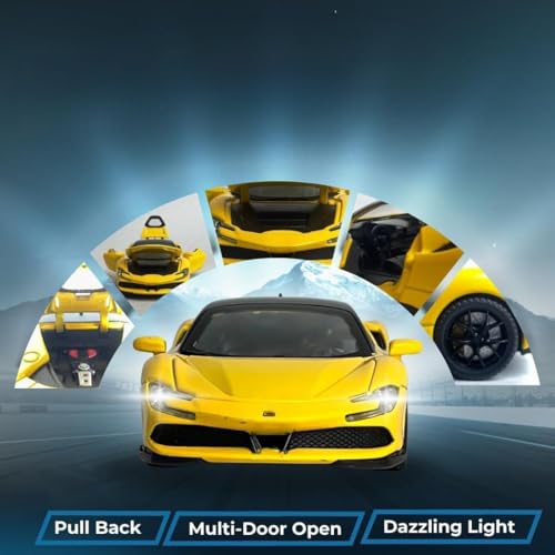 Image of 1 /32 Ferrari SF90 Model Car with Box, Zinc Alloy Pull Back Toy car with Sound and Light for Kids Boy Girl Gift?Colors as Per Stock? (Ferrari SF90)