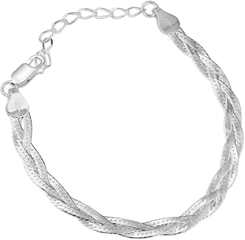 YNIYUJKL Charm Bracelet,Silver Bracelet,Delicate 925 Silver Braided Snake Bone Chain Bracelet Simple And Stylish Adjustable Bracelet