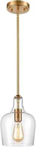 Miniatura 5 de JEENKAE Modern Brass Glass Kitchen Pendant Lighting Rod-Hung Gold Pendant Light, 1-Light-1