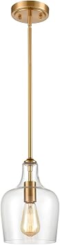 JEENKAE Modern Brass Glass Kitchen Pendant Lighting Rod-Hung Gold Pendant Light, 1-Light-1