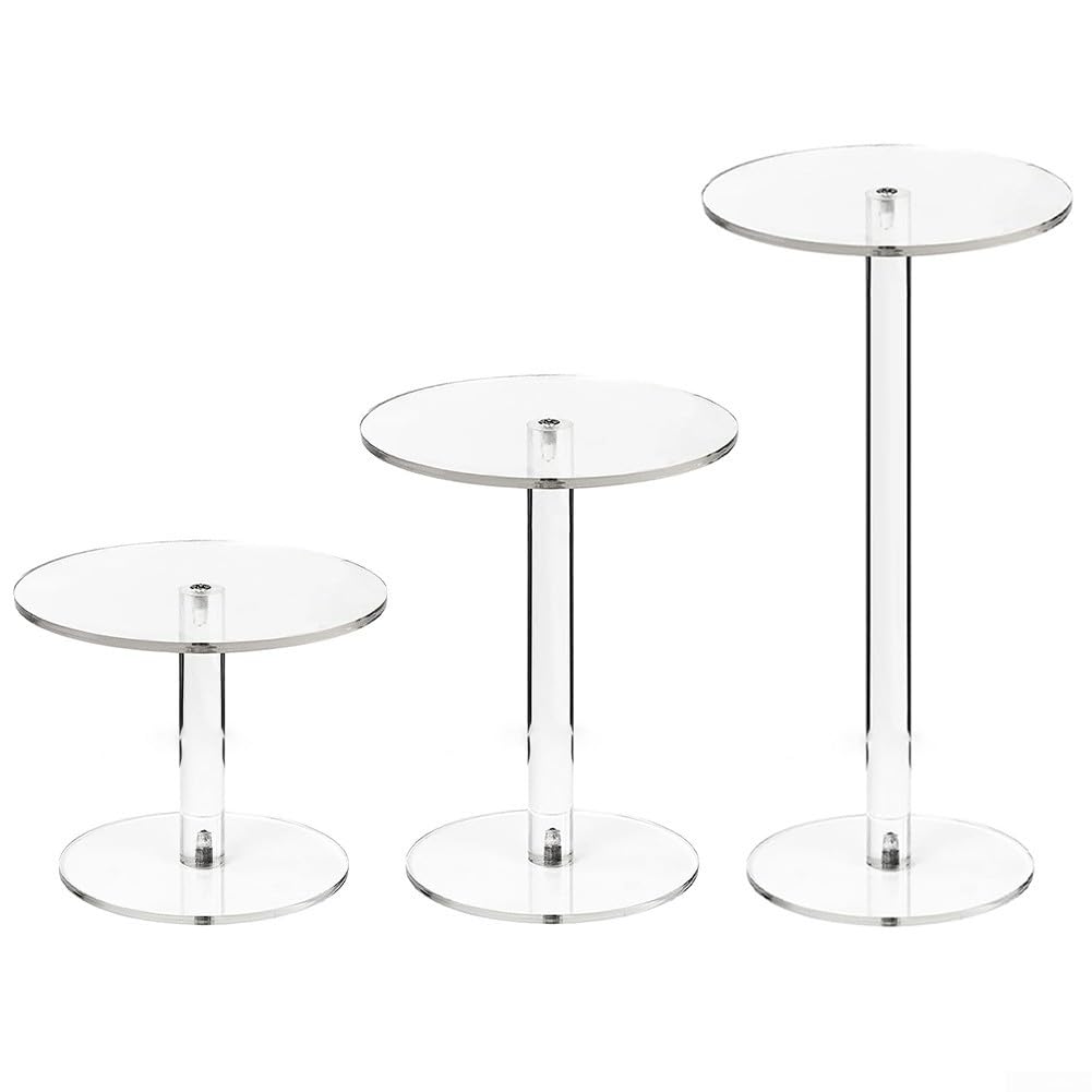 Filteilect Round Acrylic Display Stand Set 3pcs Clear Riser Blocks