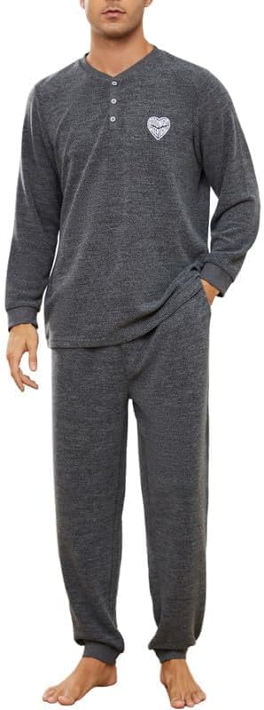 U2SKIIN Mens Henley Collar Pajama Set Long Sleeve Pajamas for Men loungewear Casual Sleepwear Pjs Set - Image 2