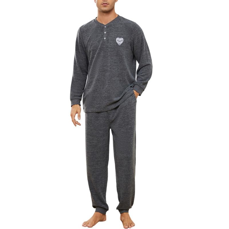 U2SKIIN Mens Henley Collar Pajama Set Long Sleeve Pajamas for Men loungewear Casual Sleepwear Pjs Set2