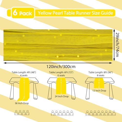 Psasrm Set of 6 Pearl Table Runner 10ft, 29 * 120 Inch Yellow Table Cloth Pearl Sheer Tulle Table Cover,Pearl Table Runner for Wedding Party Baby Shower Birthday Home Decor by Psasrm - Used condition - Image 2