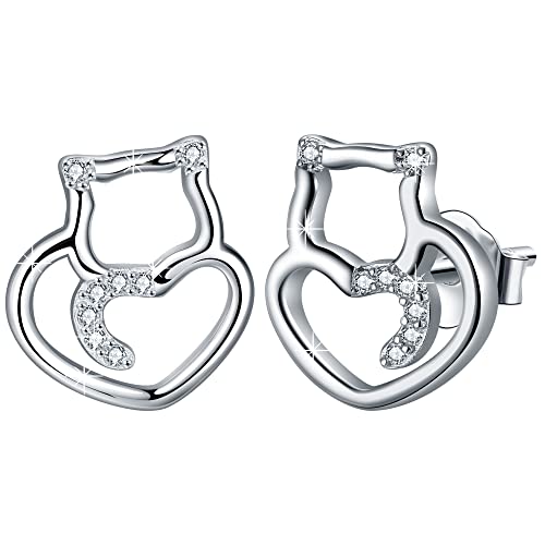 Katzen Ohrstecker 925 Sterling Silber Damen Ohrringe Zirkonia Schmuck Geschenke für Frauen Mädchen Cover