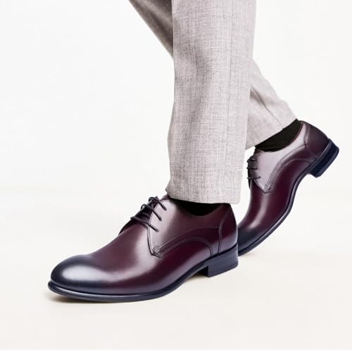 Image of Men's Dress Shoes, Genuine Leather Oxford Shoes for Men, Wingtip Brogue and Plain Toe Lace Up Formal Business Wedding Derby Shoes