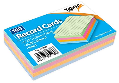 3X1 x 100 Sheet Pack of Record Flash Cards Coloured Study Revision Coloured 5x3", Multicoloured, 5x3 Inches