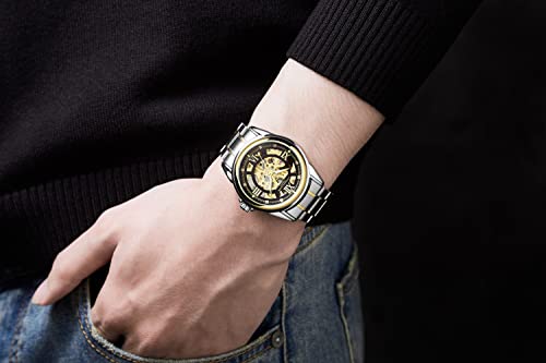 Image of Anthony James Skeleton Automatic Wrist Watches Men - Hand Assembled Water & Scratch Resistant Analogue Watch with Split Seconds Counter - Analogue Watches Men