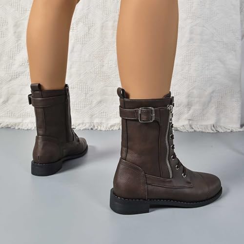 Bottines mi-mollet en cuir véritable marron café chic taille 39.5 - 5