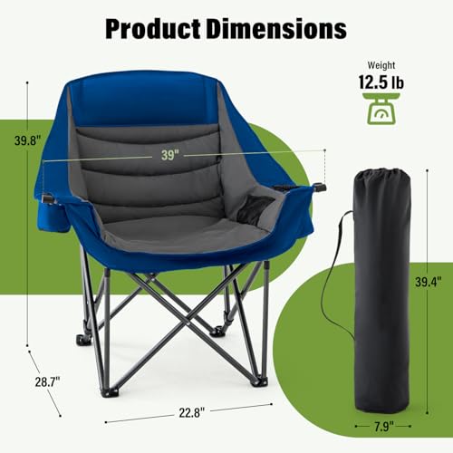 Oversized Camping Chair for Adults Heavy Duty 500lbs Support Portable Folding Padded Camping Chair with Cup Holder Coole - Additional View