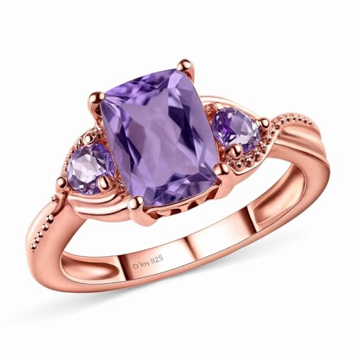 Shop LC Purple Amethyst Ring Promise Engagement Rings for Women 14K Rose Gold Plated in 925 Sterling Silver Bride Wedding Amethyst Jewelry for Women Birthday Gifts for Womens