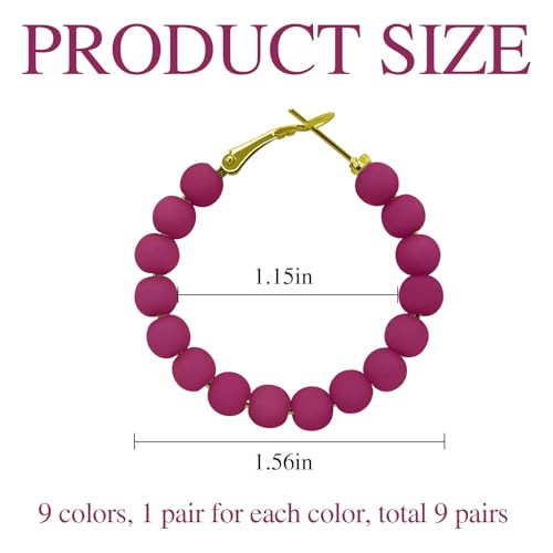 Beaded Hoop Earrings for Women Bohemian Circle Round Bead Earrings Colorful Vintage Acrylic Beads Dangle Earrings2