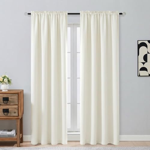 Image of Light Beige Window Curtains 84 Inches Long 2 Panels, Soft Fabric Thermal Insulated Light Filtering Curtains for Bedroom Living Room, Dual Rod Pocket Design Modern Window Drapes, 2x40Wx84L Inches