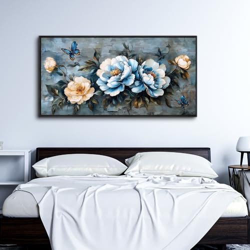 KELIYUAN Large Canvas Black Framed Wall Art Decor For Living Room Bedroom Abstract Wall Painting Flower ink painting Home Dining Room Wall Decorations Prints Posters Modern Room Home Decor 24"X48"