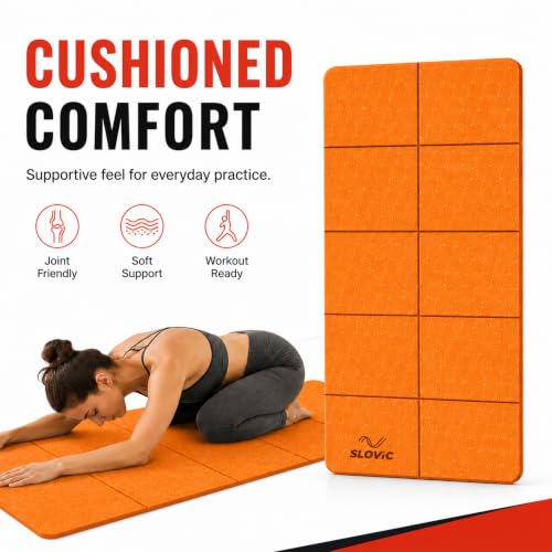 Image of Slovic Yoga Mat for Woman [4 MM] | Foldable TPE Yoga Mat for Man | Textured Anti-Slip Exercise Mat for Home Workout & Home Gym | Durable & Lightweight Gym Mats for Floor | Orange