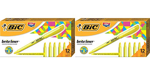 BIC Brite Liner Highlighter, Chisel Tip, Yellow, 12-Count Pack of 2