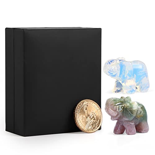 Leadgem 2 Pieces Crystal Elephant Figurines Natural Ocean Jasper Opalite Animal Sculpture Statues Crafts Gemstone Reiki Pocket Stones Collection Home Office, 1.5" #TOP4