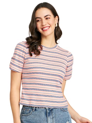 Image of Modeve Women Striped Half Sleeves Top for Summer