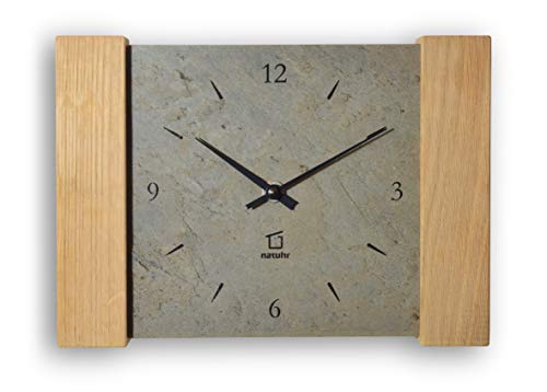 Reloj de pared inalámbrico con punta de caza de madera, roble y pizarra, silencioso, fabricado en Alemania
