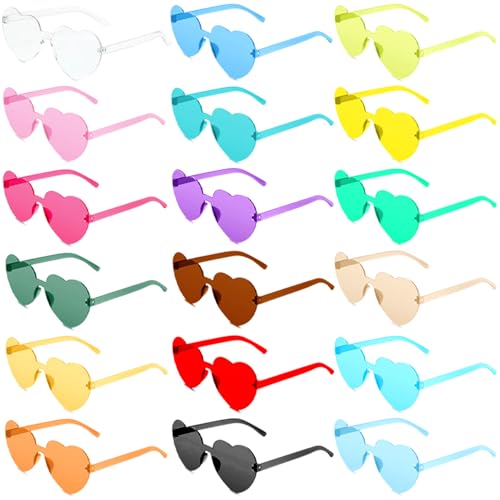 Qintora 18 Pares Gafas Corazón, Gafas de Fiesta sin Marco, Gafas Coloridas Hippie para Carnaval, Fiesta de Cumpleaños, Navidad, Despedida de Soltera, y Disfraces Divertidos