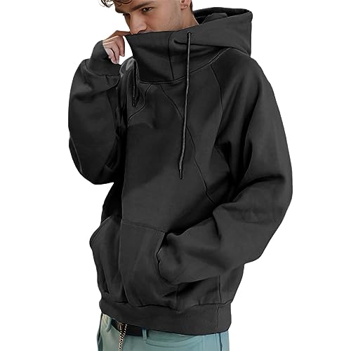 Mens Hoodies Pullover High Neck Casual Loose Fit Oversized Hoodie Heavyweight Fleece Lined Unisex Plain Y2k Hoodies