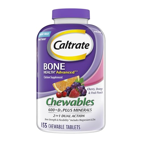 Caltrate Chewables 600 +D3 Plus Minerals Calcium and Vitamin D, Sugar Free, Cherry, Orange and Fruit Punch, 155 count