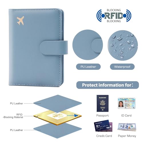 Image of Melsbrinna Premium Leather Passport Holder Covers Case, Waterproof Rfid Blocking Travel Wallet Passport Holder with Pen Holder, Cute Passport Book for Women /Men