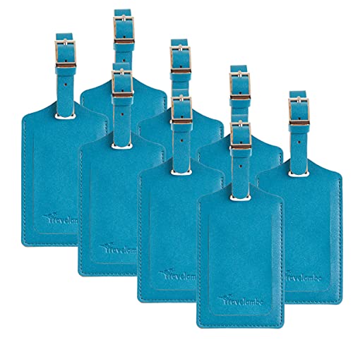Image of Travelambo 8 Pack Luggage Tags Faux Leather for Suitcases Travel Bag Labels Travel Accessories Essential with Protection Cover ID, Energetic Blue, 3.5 inch x 2.05 inch