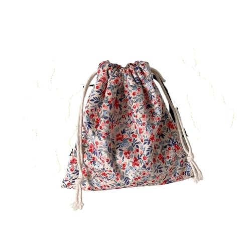 Sac de rangement floral beige petite pochette rouge à lèvres et bijoux avec cordon pour femmes