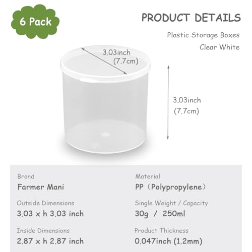 Image of 6 Pcs Clear Plastic Round Storage Jars (8.45 oz), D3.03 x H3.03 Inch Bead Storage Containers, Empty Round Transparent Plastic Bead Box for Small Items, Crafts, Jewelry, Hardware