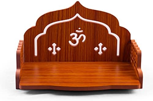 Wooden Temple Wall Mounted Hanging Table top Pooja Mandir God Stand Shelf for Home Office and Gifting (Om)