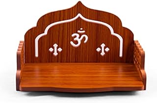 Wooden Temple Wall Mounted Hanging Table top Pooja Mandir God Stand Shelf for Home Office and Gifting (Om)