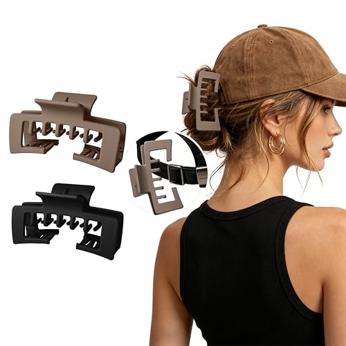 Hat-Friendly Hair Claw Clips for Women - 2 Pack Large Strong Non-slip