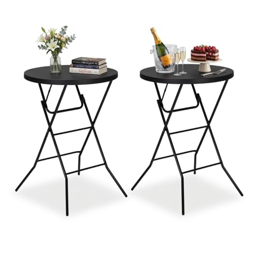GlowitLian 32 Round Folding Table Portable Bar Height Folding Table with Detachable Legs Round Foldable Table with HDPE Top for Standing Parties Balcony Event Indoor Outdoor Use (Black 2 Pack)