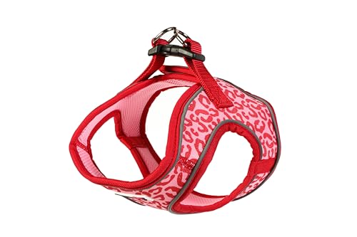 Doodlebone – Snappy Harness Dog Harness – Easy Step In Vest Style Harness, No Over Head Fit, Reflective & Machine Washable for Medium to Large Breeds – Size 5, 54-60cm - Ruby Leopard