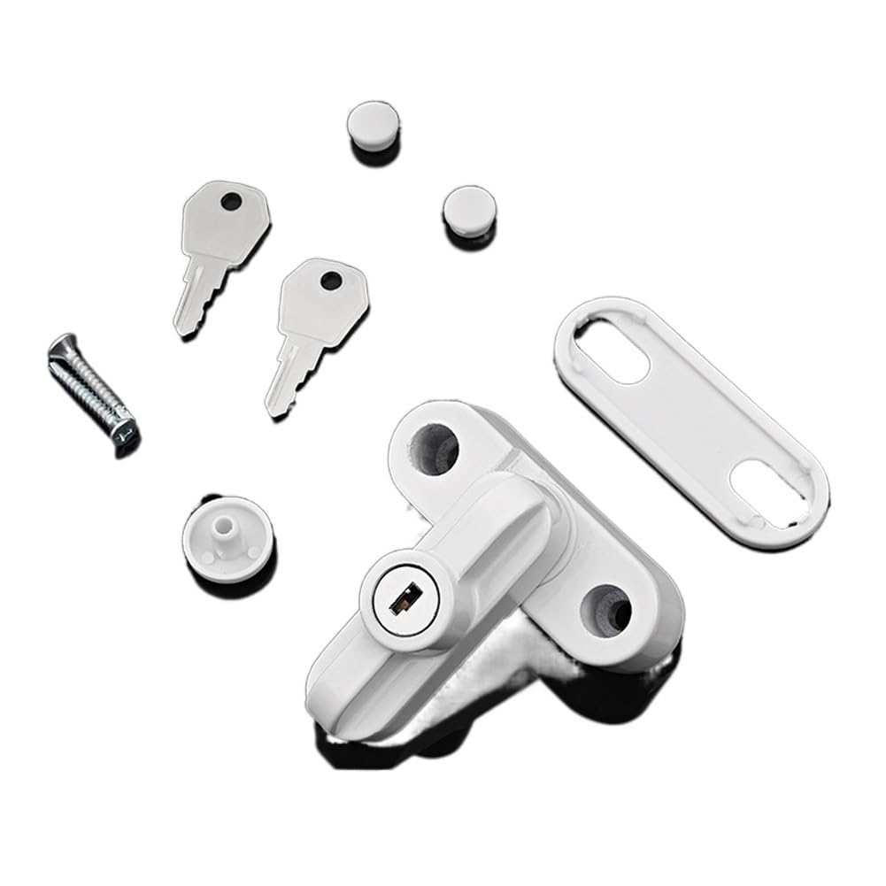 WDWDW Window Handles Lockable Aluminum Alloy Sash Lock with Key and Safety Jammer,White/Black