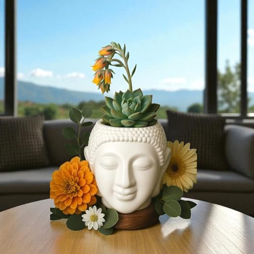 Image of Bianco Buddha Pot Plastic White Flower Pot /Plant Pots for Home Decor, Washroom and Office Decor (Set of 2)