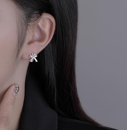 SLUYNZ Sterling Silver Small Bow Hoop Earrings for Women Teens Bow Ribbon Earrings Bowknot Huggie Earrings3