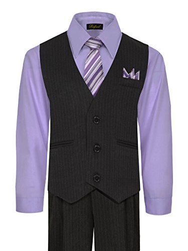 black dress shirt with purple tie Black italian bespoke wedding groom suit with purple shirt