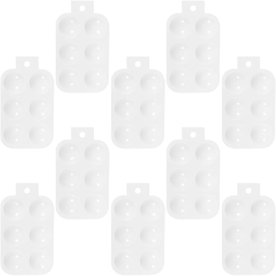 FRCOLOR 10pcs White Plastic Paint Mixing Palettes 6-Well Watercolor Paint Trays for DIY Craft Art Painting Supplies