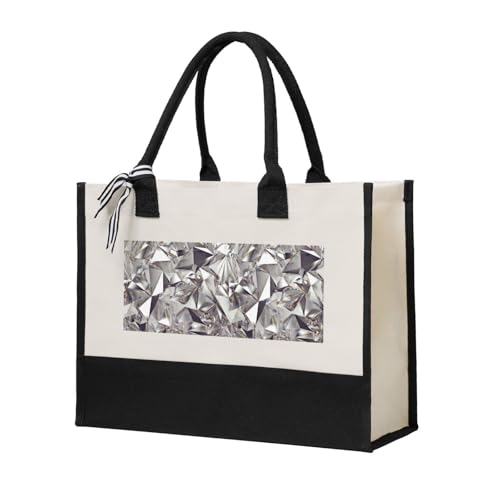 Sac fourre-tout en toile imprimé diamant spacieux et résistant en coton beige