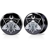 POBAISITER 1 Pair Acrylic Solid Screw Fit Ear Gauges Tarot Death Moth And Ornament Of Moon And Sun Phases 2g- 1 Inch LOGO Drawing Allergy Free For Women For Men Body Piercing Jewelry