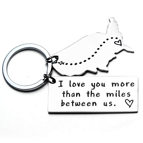 Boyfriend Gift Girlfriend Jewelry I Love You More Than The Miles Between Us Long Distance Relationship Gifts Far Away Gift Keychain