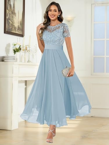 MAGGCIF Lace Mother of The Bride Dresses with Sleeves Chiffon A Line Long Formal Evening Gowns3