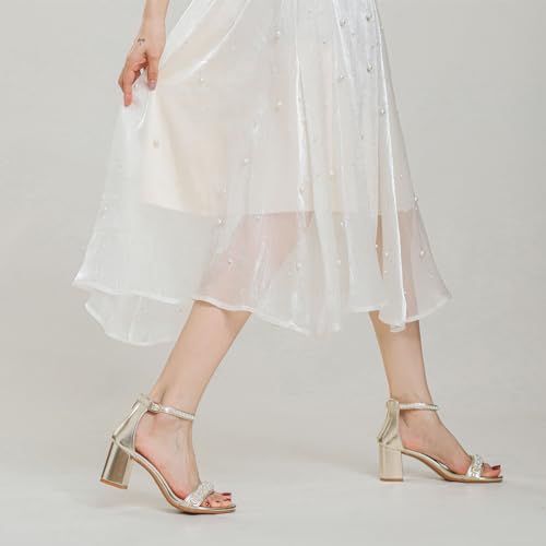 Image of Women's Heels Sandals for Women Open Toe Fashion Pearls Platform Heeled Sandals Ankle Strap Block Chunky Low Heel Pump Sandal Party Wedding Dress Shoe