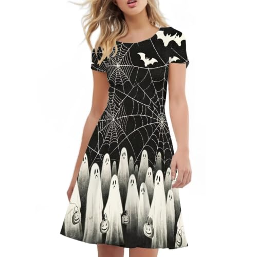 Image of HUGS IDEA Womens Puffy Swing Midi Dress Round Neck Short Sleeve Party A-Line Dresses