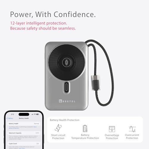 Image of Beetel MagVibe Series WS10 4 in 1 MagSafe 10000mAh Magnetic Wireless Power Bank for Apple iPhone, iWatch & AirPods, Qi Charging for Samsung, OnePlus and Other Android Devices|3M Ring in Box|MT Grey